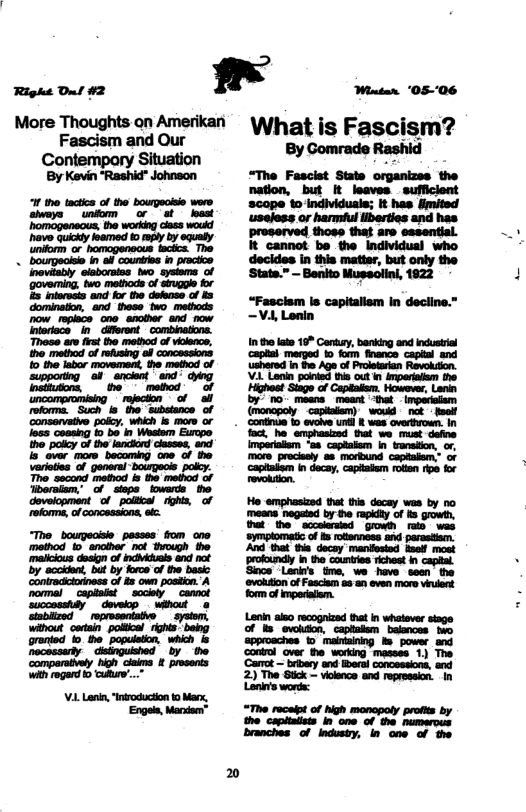 Righe Out #2 What is Fascism? By Comrade Rashid and Our More Thoughts on Amerikan Fascism Contempory Situation “The Fascist State organizes the By Kevin "Rashid" Johnson it loaves. ; it i it “ z. AT ikl m u .m mmm B e Coreey,bokirg and o fnance o Prowian .n M 3 ;mmm “M m T “:_ wmm r Mm (il ! ,w b _T _E ~:: unn it 4 mmm “_E f, w:u w mfl# m“ Muaw vm mm il